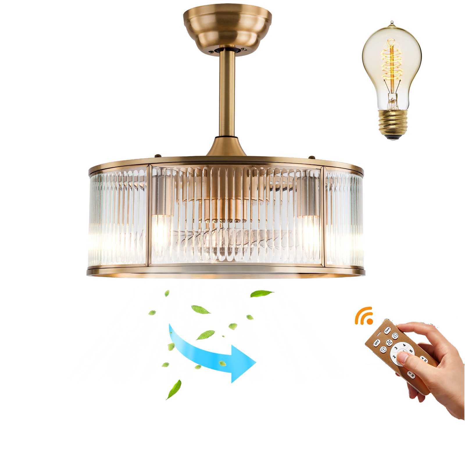 18in Caged Ceiling Fan with Remote Control, 5-Light Gold Industrial Farmhouse Ceiling Light Fixture for Kitchen Island Dining Room 18in Caged Ceiling Fan with Remote Control, 5-Light Gold Industrial Farmhouse Ceiling Light Fixture for Kitchen Island Dining Room