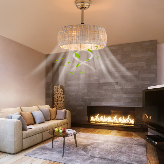 18.5 inch remote control ceiling fan with light, silent, rattan, 6 wind speeds
