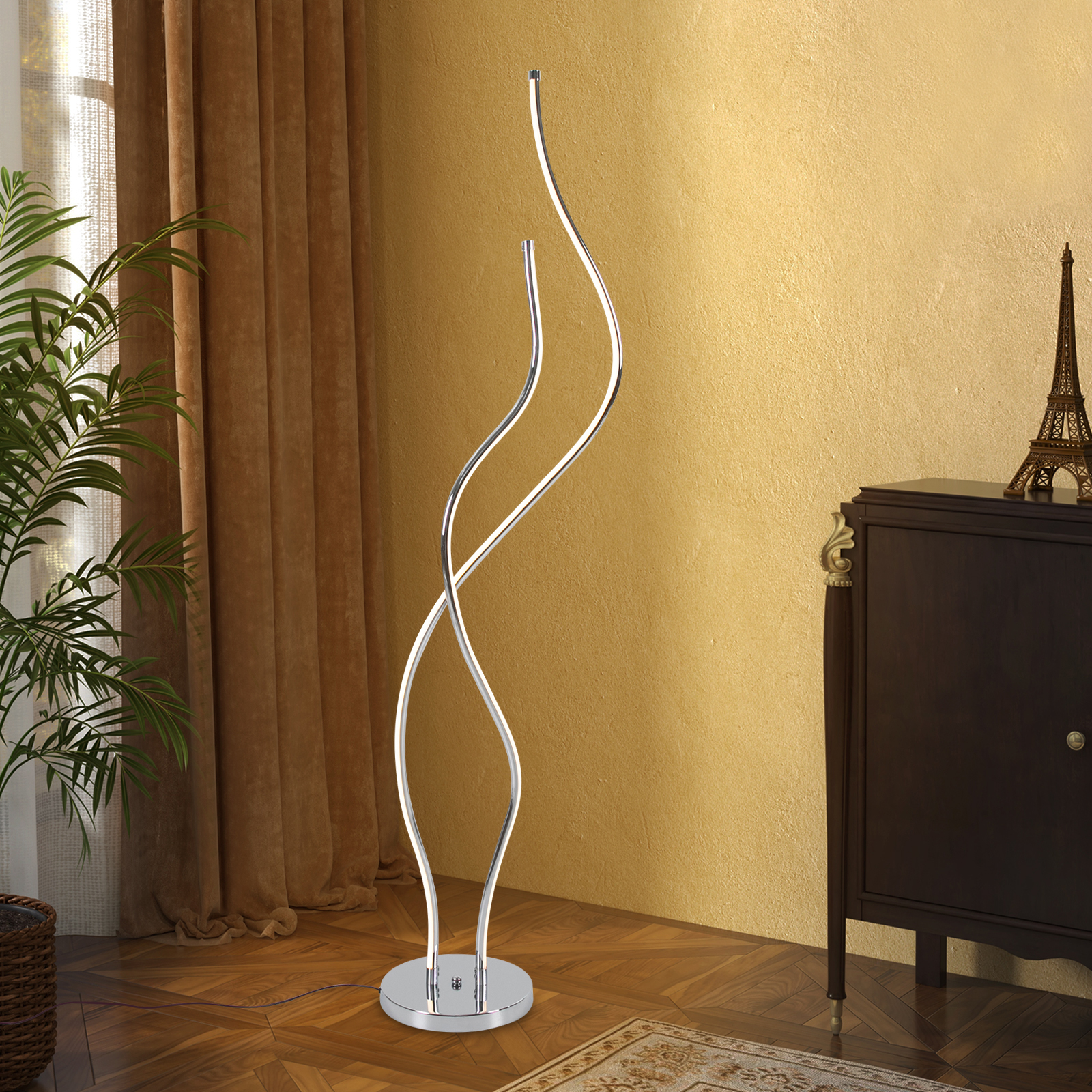 Floor lamp, Spiral lamp, LED floor lamp height 1.3m, silver