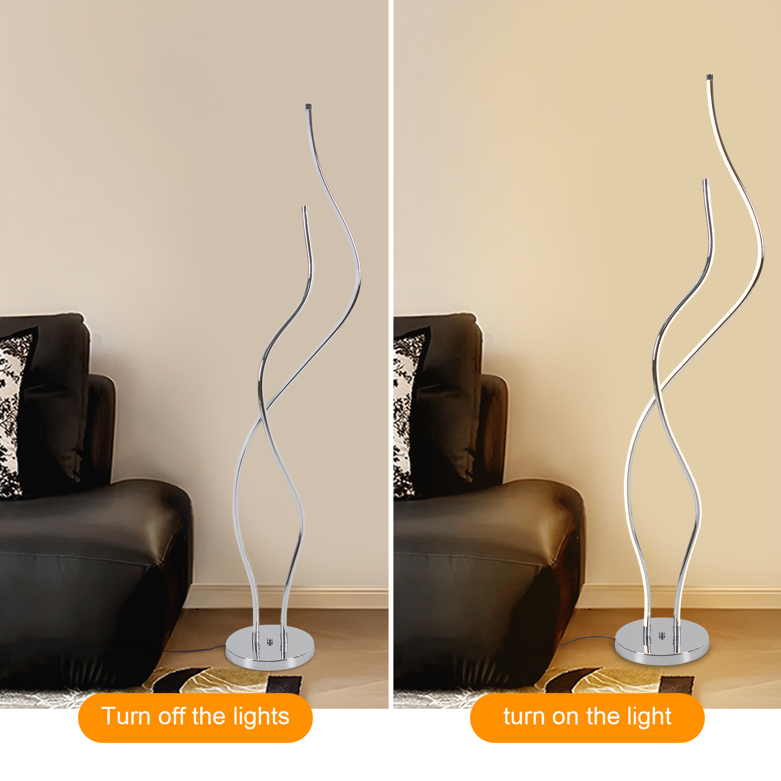 Floor lamp, Spiral lamp, LED floor lamp height 1.3m, silver