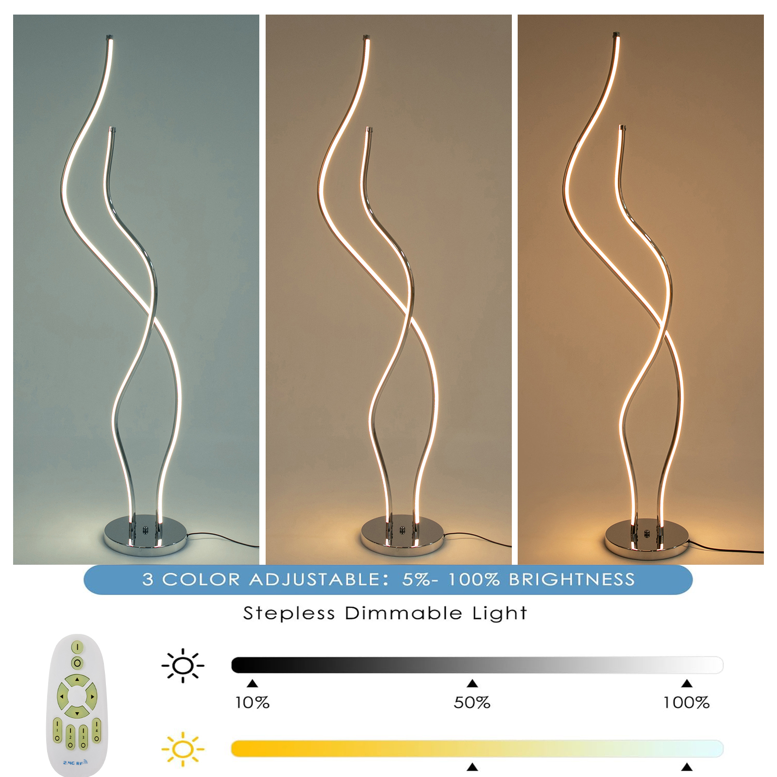 Floor lamp, Spiral lamp, LED floor lamp height 1.3m, silver