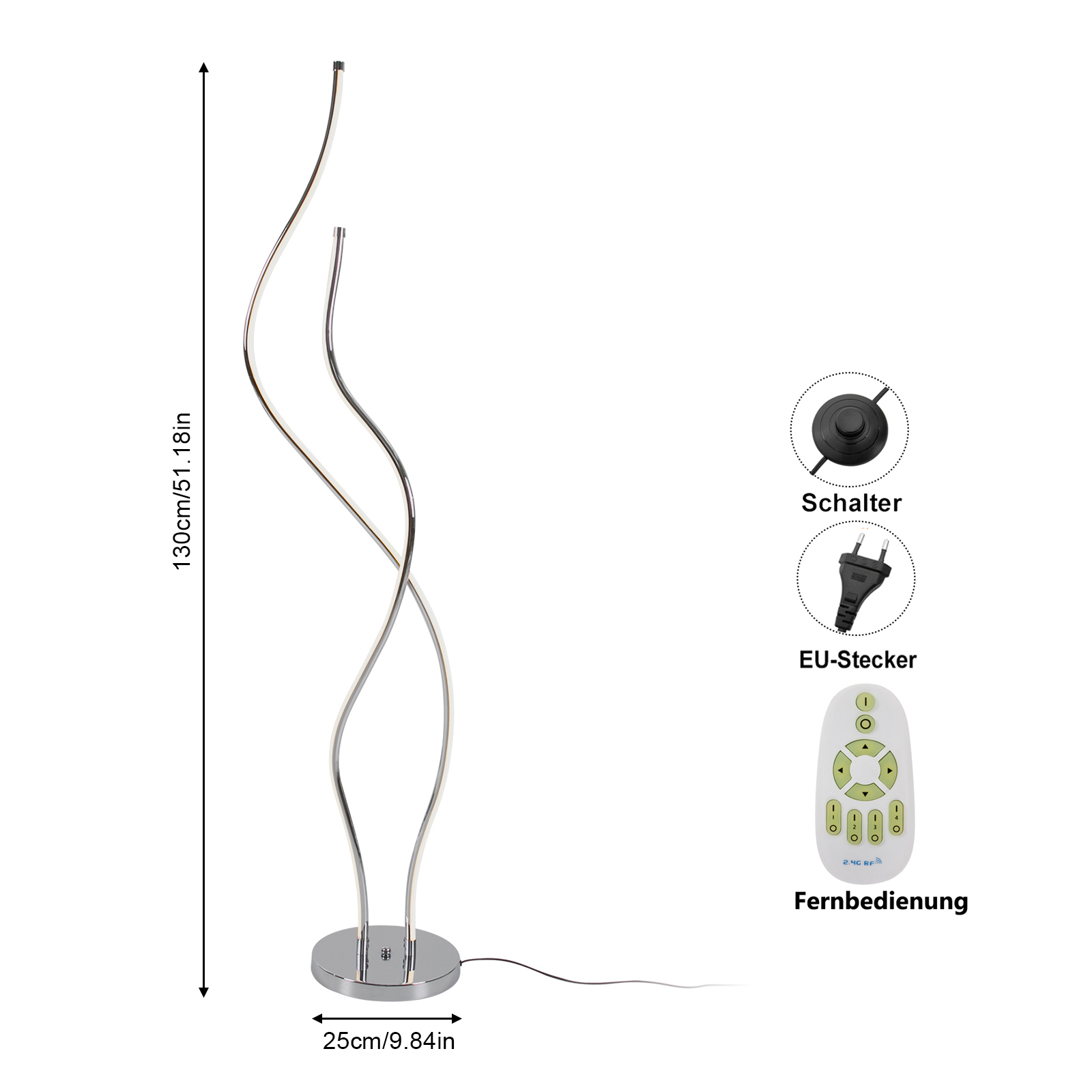 Floor lamp, Spiral lamp, LED floor lamp height 1.3m, silver