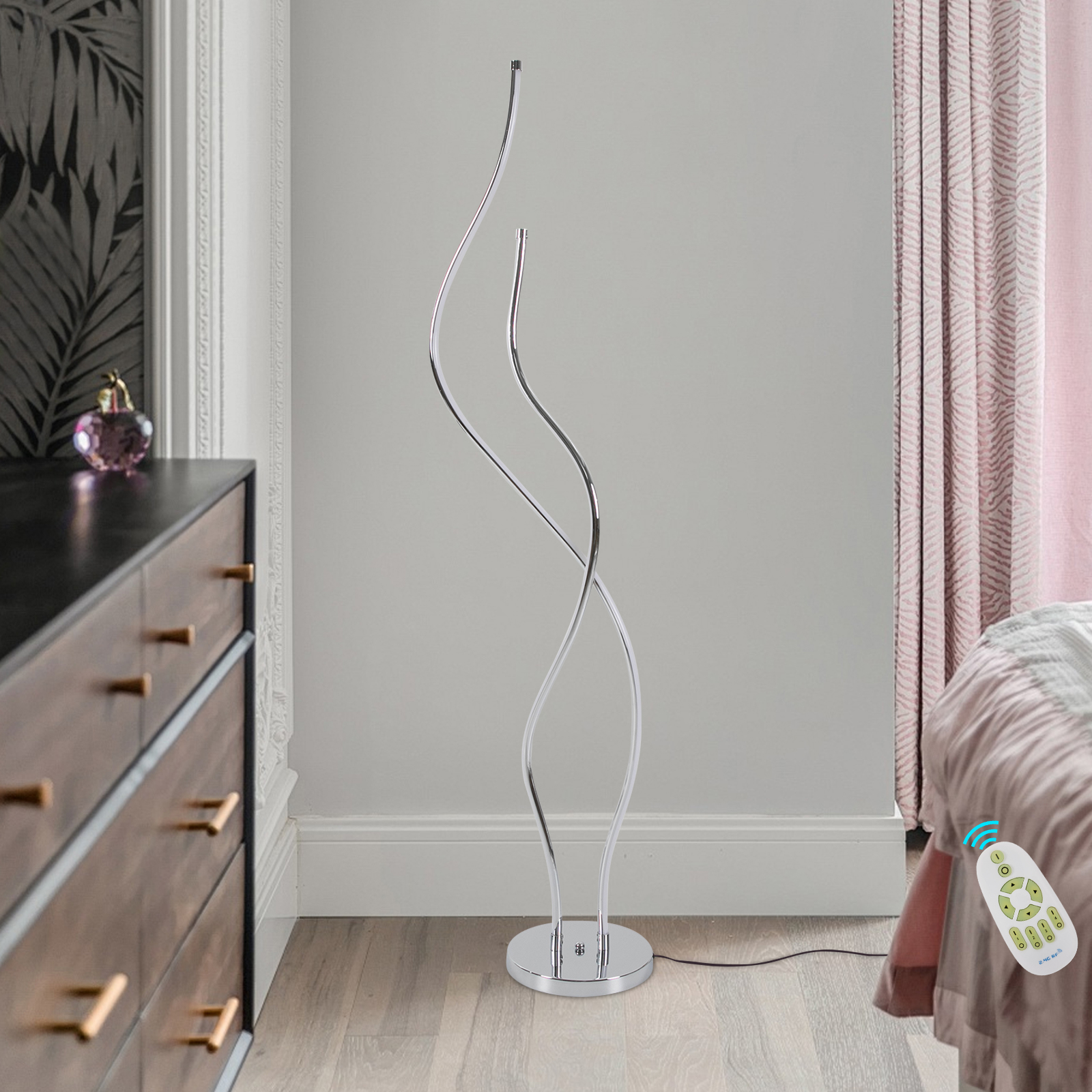 Floor lamp, Spiral lamp, LED floor lamp height 1.3m, silver