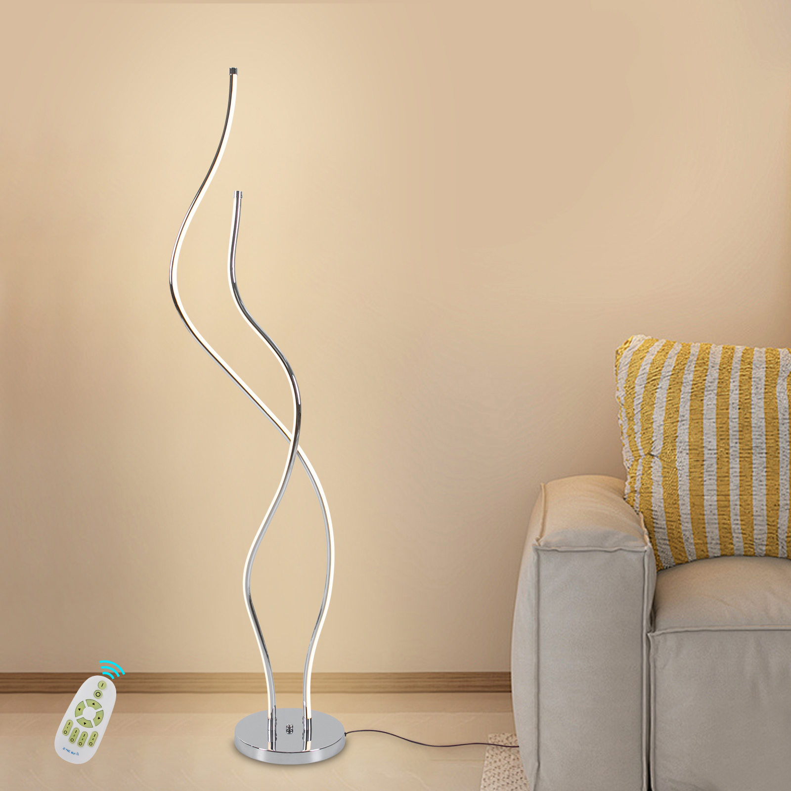 Floor lamp, Spiral lamp, LED floor lamp height 1.3m, silver