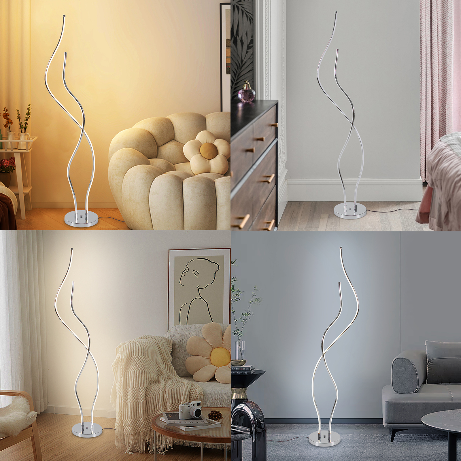 Floor lamp, Spiral lamp, LED floor lamp height 1.3m, silver