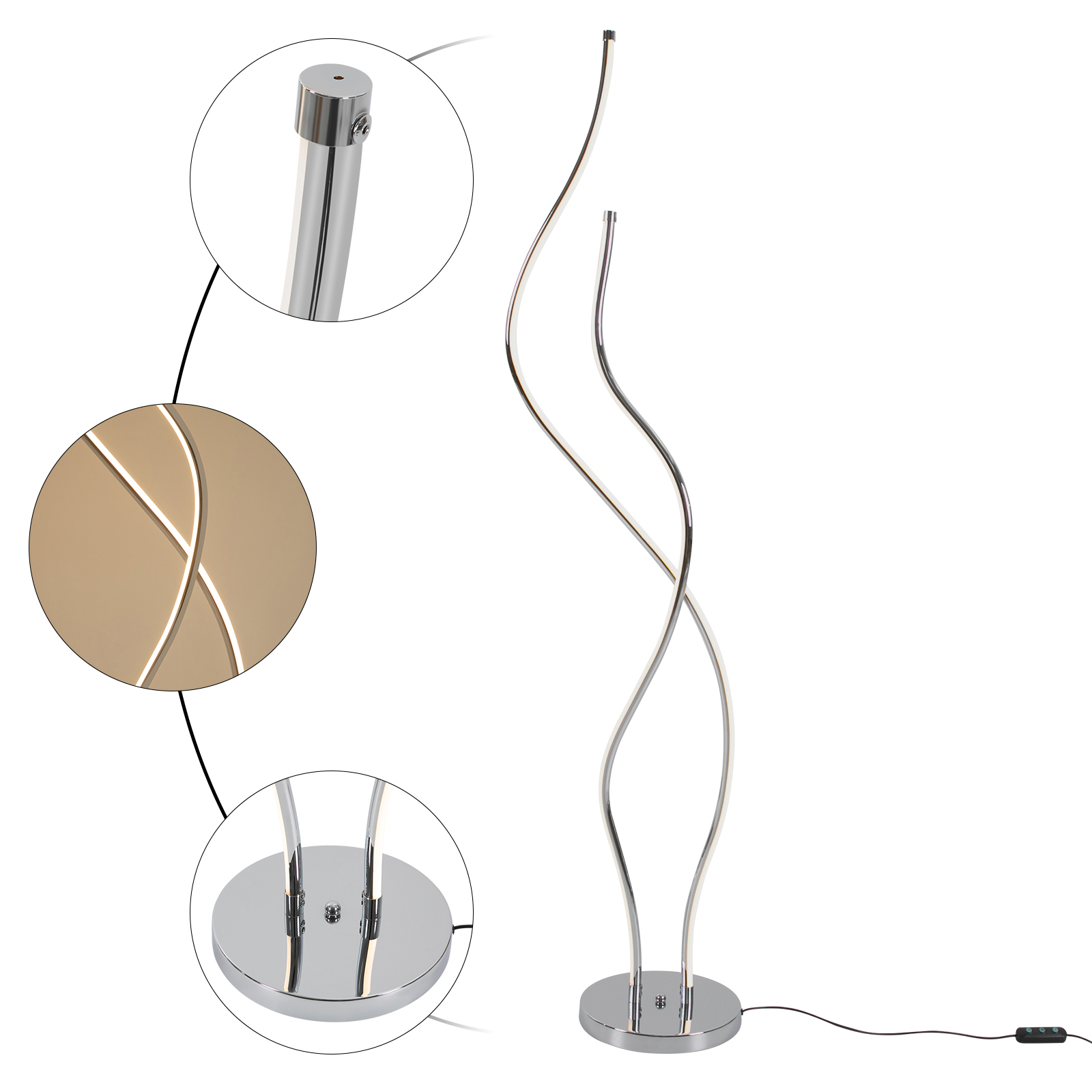 51.18in Floor Lamp Spiral Lamp LED Floor Lamp with Long Power Cord Stable Base for Living Rooms Restaurants Silver Color