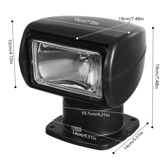 12V100W Marine Searchlight, Marine Remote Control Spotlight, Black