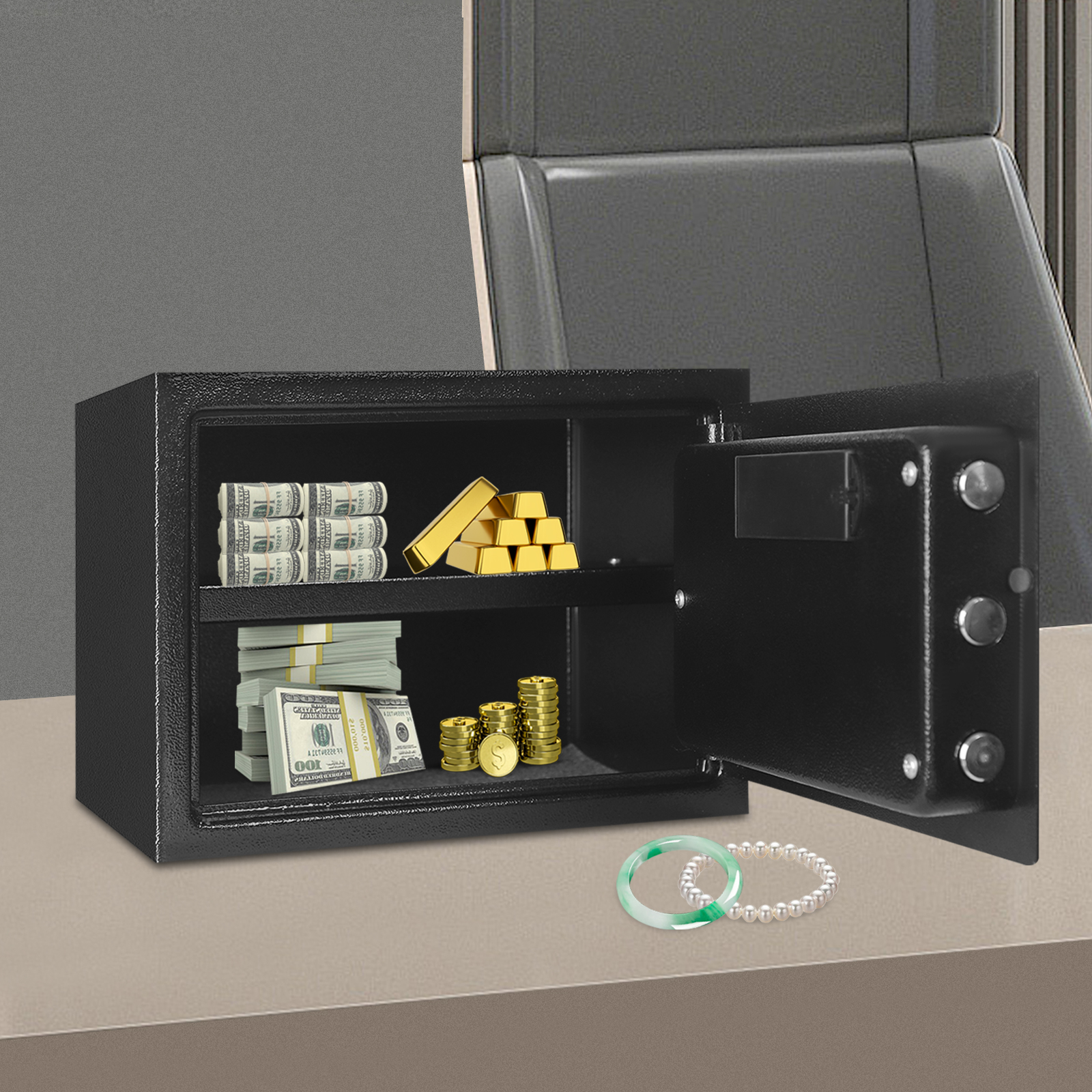 Na-25-EF Style Safe Box, Digital Keypad Security Safe, Cash Depository Safe - Black Na-25-EF Style Safe Box, Digital Keypad Security Safe, Cash Depository Safe - Black