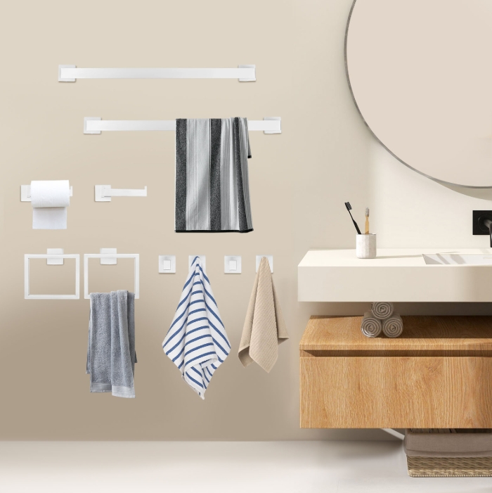 Stainless Steel Bathroom Towel Bar Set, Wall Mounted Towel Bar Set, 20 Pieces, 60cm - Silver