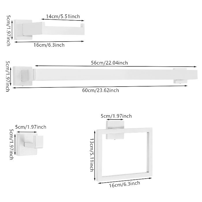 Stainless Steel Bathroom Towel Bar Set, Wall Mounted Towel Bar Set, 20 Pieces, 60cm - Silver Stainless Steel Bathroom Towel Bar Set, Wall Mounted Towel Bar Set, 20 Pieces, 60cm - Silver