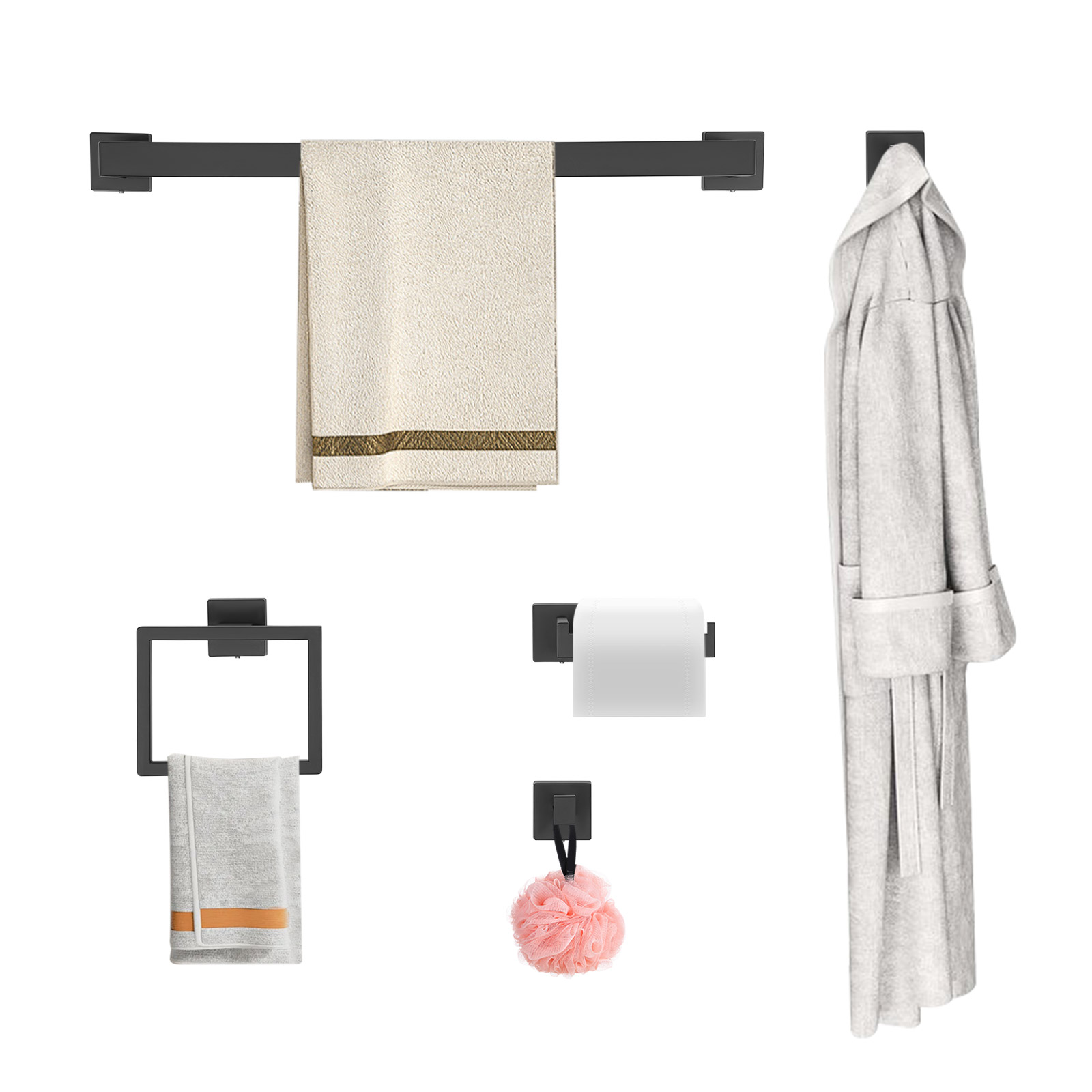Stainless steel bathroom towel bar set 20 pieces 60cm black