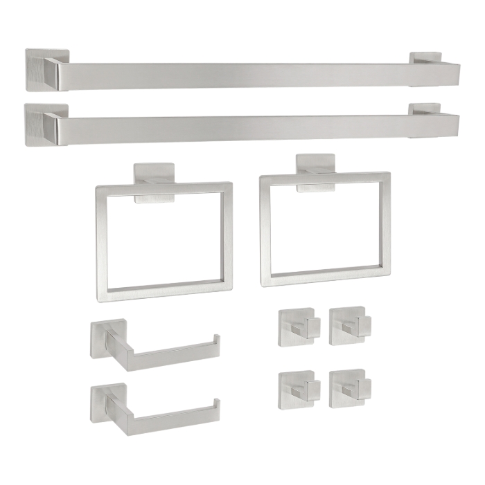 10-piece bathroom accessories set, bathroom towel bar set, wall mounted, 60cm - silver