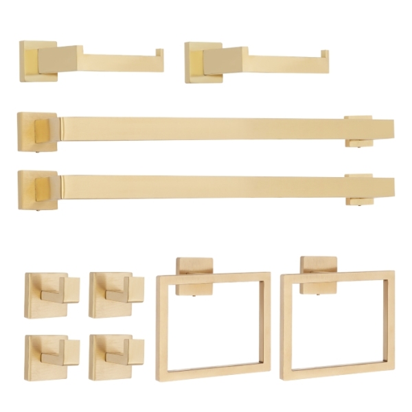 10-piece bathroom accessories set, bathroom towel bar set, wall mounted, 60cm - gold