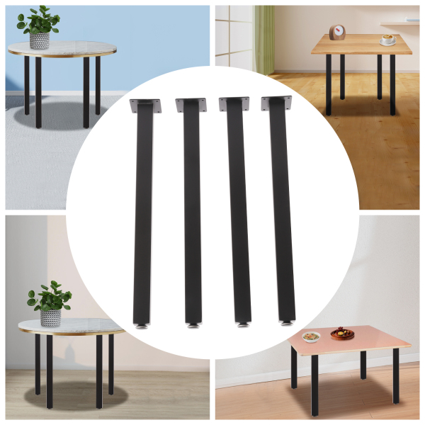 Table legs, square adjustable height, iron, 4 pieces 710mm, black