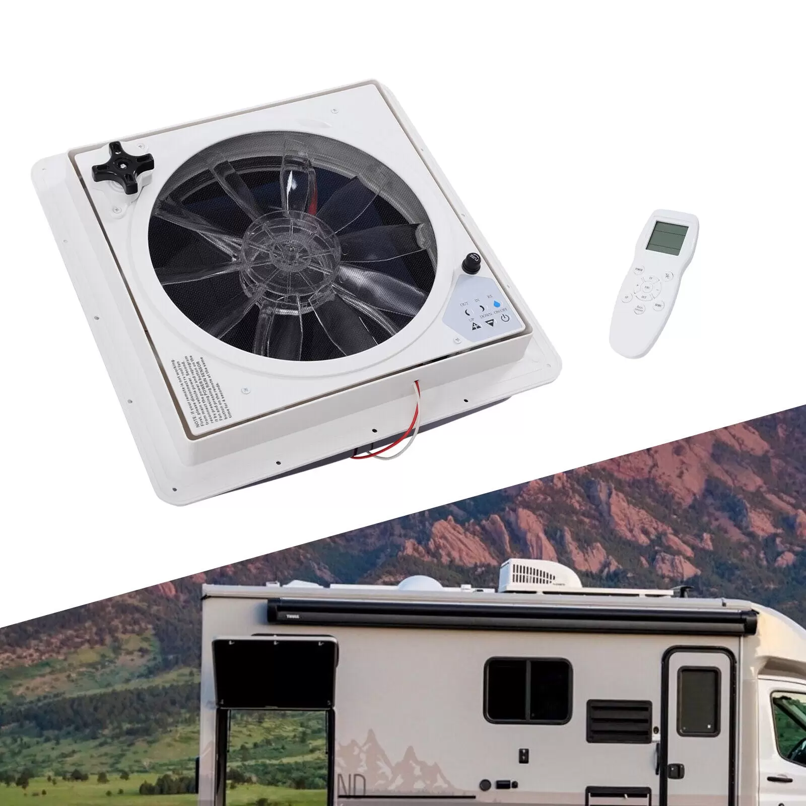 14'' Caravan Accessories Motorhomes Vents 12V Fan Camper RV Roof Exhaust Fan Roof Exhaust Fan Motorhome Roof Fan with  4 Modes Waterproof Material