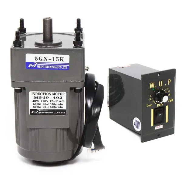 AC 220V Electric Gear Motor 40W Single-Phase Asynchronous Gear Motor with Speed Controller (15K), 9 RPM