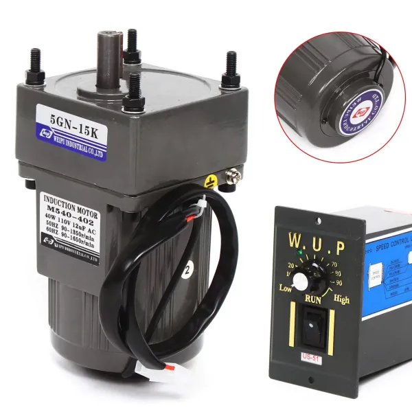 AC 220V Electric Gear Motor 40W Single-Phase Asynchronous Gear Motor with Speed Controller (15K), 9 RPM
