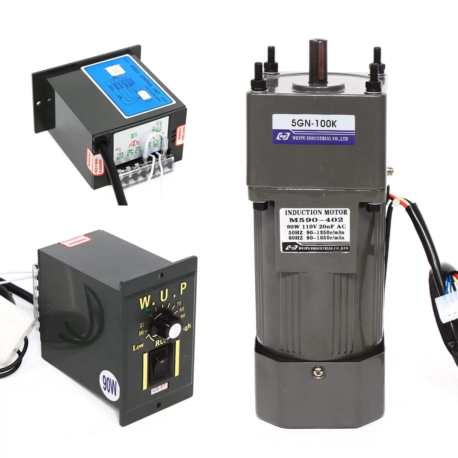 AC 220V 90W Gear Motor with Rotation Speed Controller Asynchronous Motor