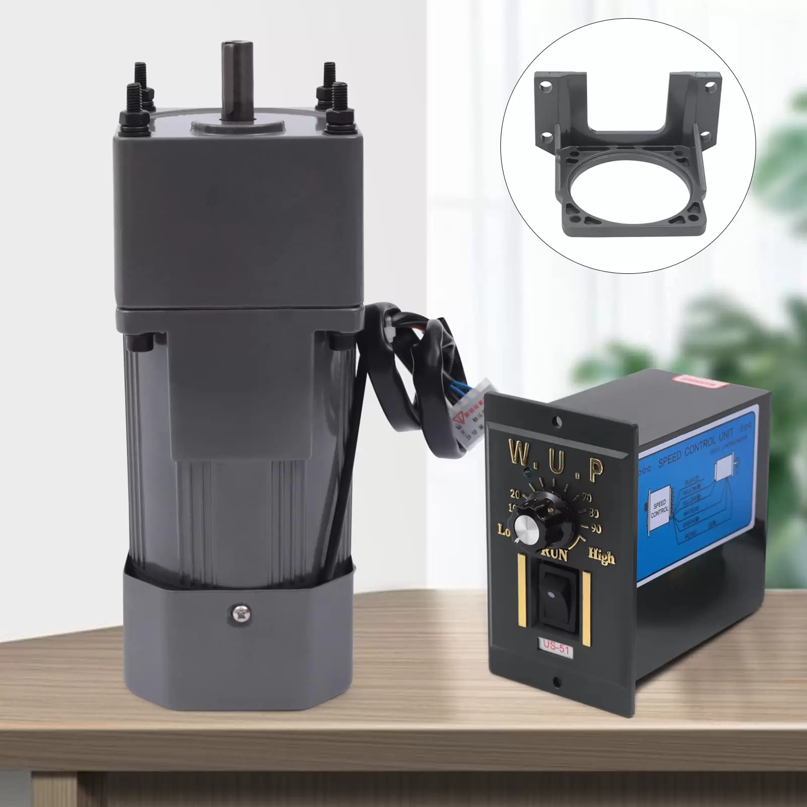 Speed Motor Speed Reducer Deceleration Geared AC Reversible Motor w/Speed Controller & Bracket 90W 20K