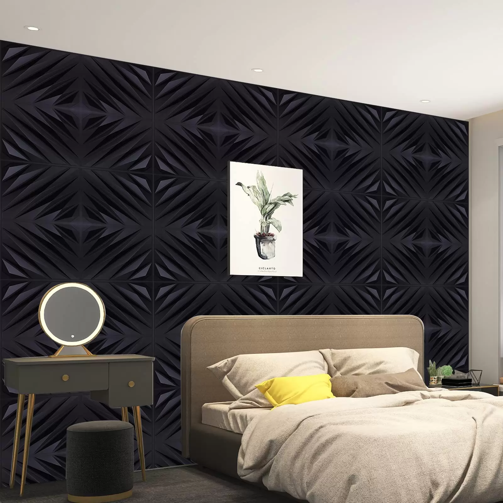12 Pack 3D Wall Panels 50 x 50 cm PVC Waterproof Wall Panels for Bedroom Living Room Matte Black 12 Pack 3D Wall Panels 50 x 50 cm PVC Waterproof Wall Panels for Bedroom Living Room Matte Black