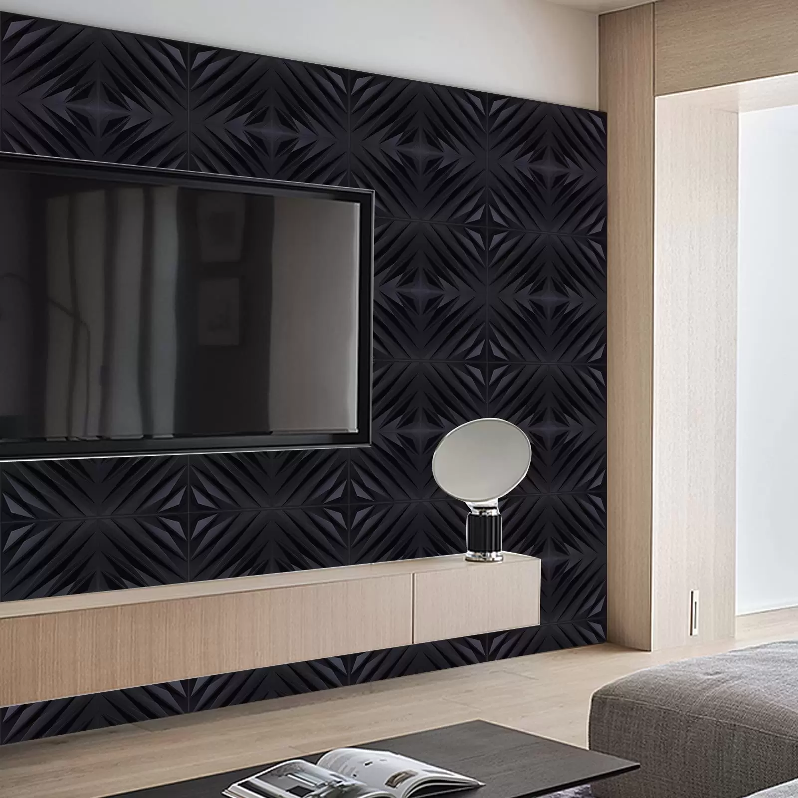 12 Pack 3D Wall Panels 50 x 50 cm PVC Waterproof Wall Panels for Bedroom Living Room Matte Black 12 Pack 3D Wall Panels 50 x 50 cm PVC Waterproof Wall Panels for Bedroom Living Room Matte Black