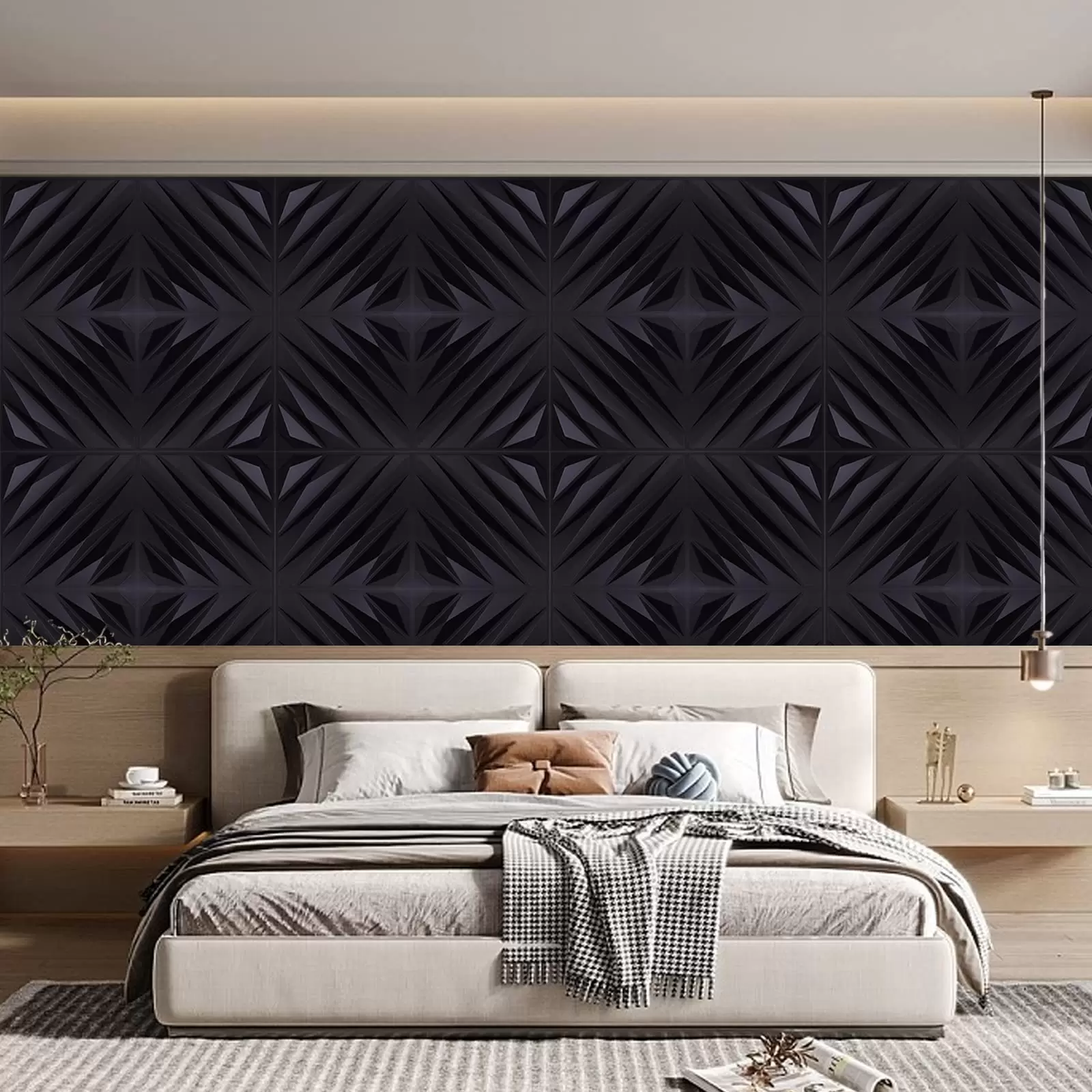 12 Pack 3D Wall Panels 50 x 50 cm PVC Waterproof Wall Panels for Bedroom Living Room Matte Black