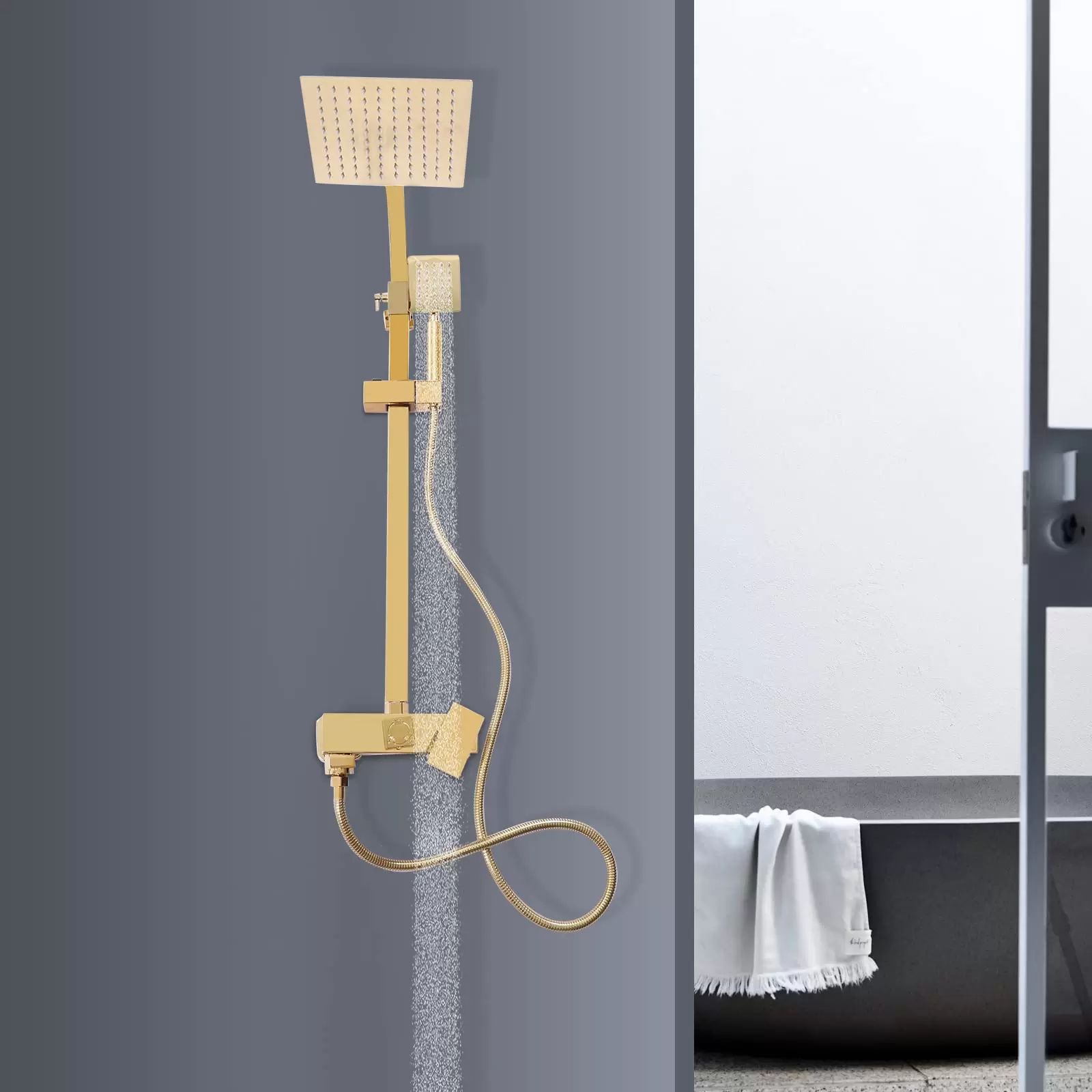 Gold Shower System Large Rainfall Shower with Hand Shower Shower Faucets Wall Mounted Stainless Steel Brass 20 x 20 cm Used In Home Gold Shower System Large Rainfall Shower with Hand Shower Shower Faucets Wall Mounted Stainless Steel Brass 20 x 20 cm Used In Home