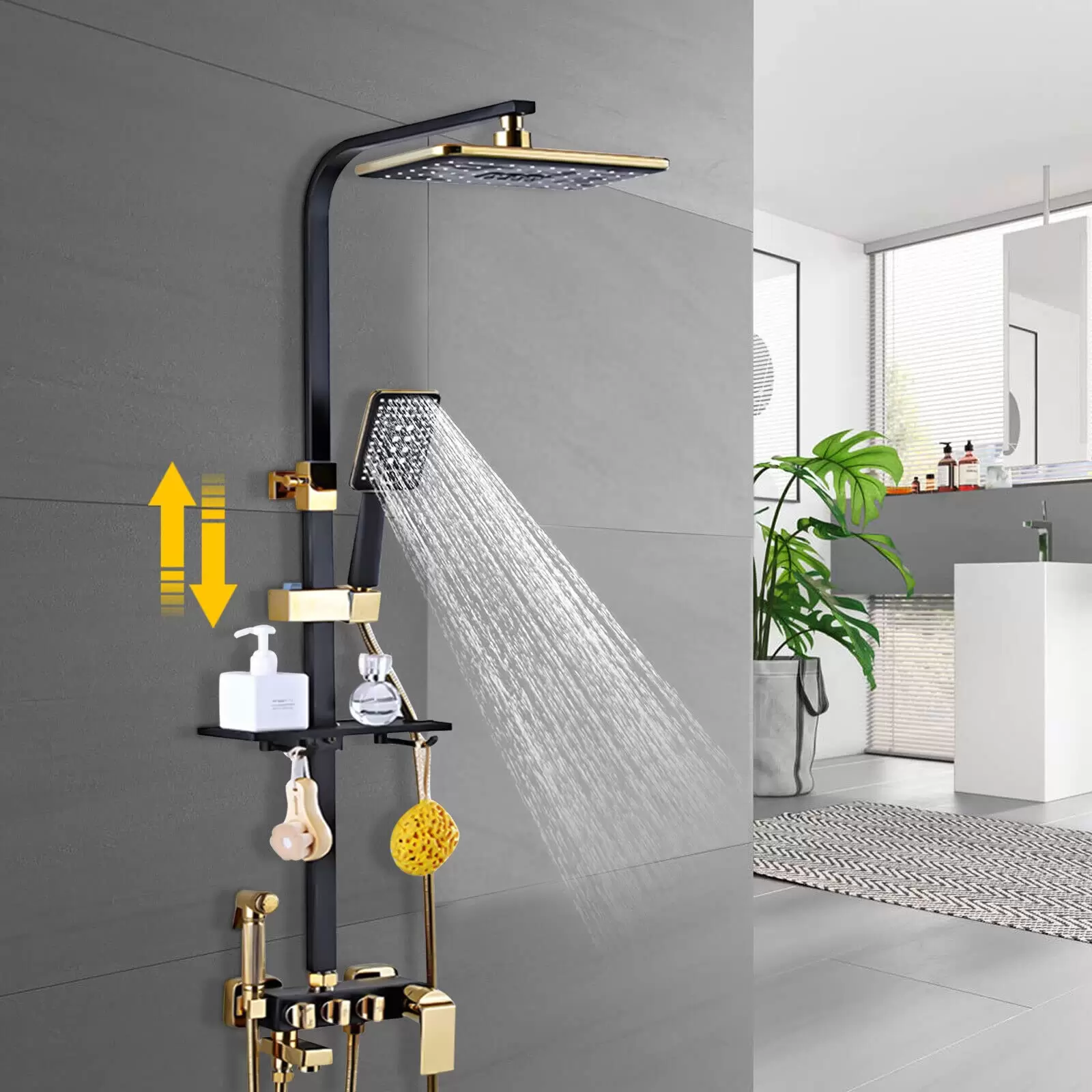 Stainless Steel Shower Set With Tray Shower Head With Hose And Height-adjustable Shower Bar Use In Bed And Breakfasts Hotels Bathing Centers Stainless Steel Shower Set With Tray Shower Head With Hose And Height-adjustable Shower Bar Use In Bed And Breakfasts Hotels Bathing Centers