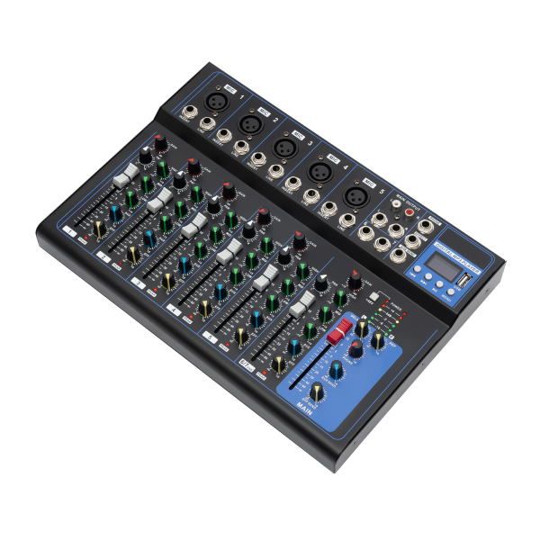 7 Channel Bluetooth Audio Mixer USB DJ Sound 48V Phantom Mixing Console with 2 Microphone Input Interfaces for Guitarists Singers or Producers