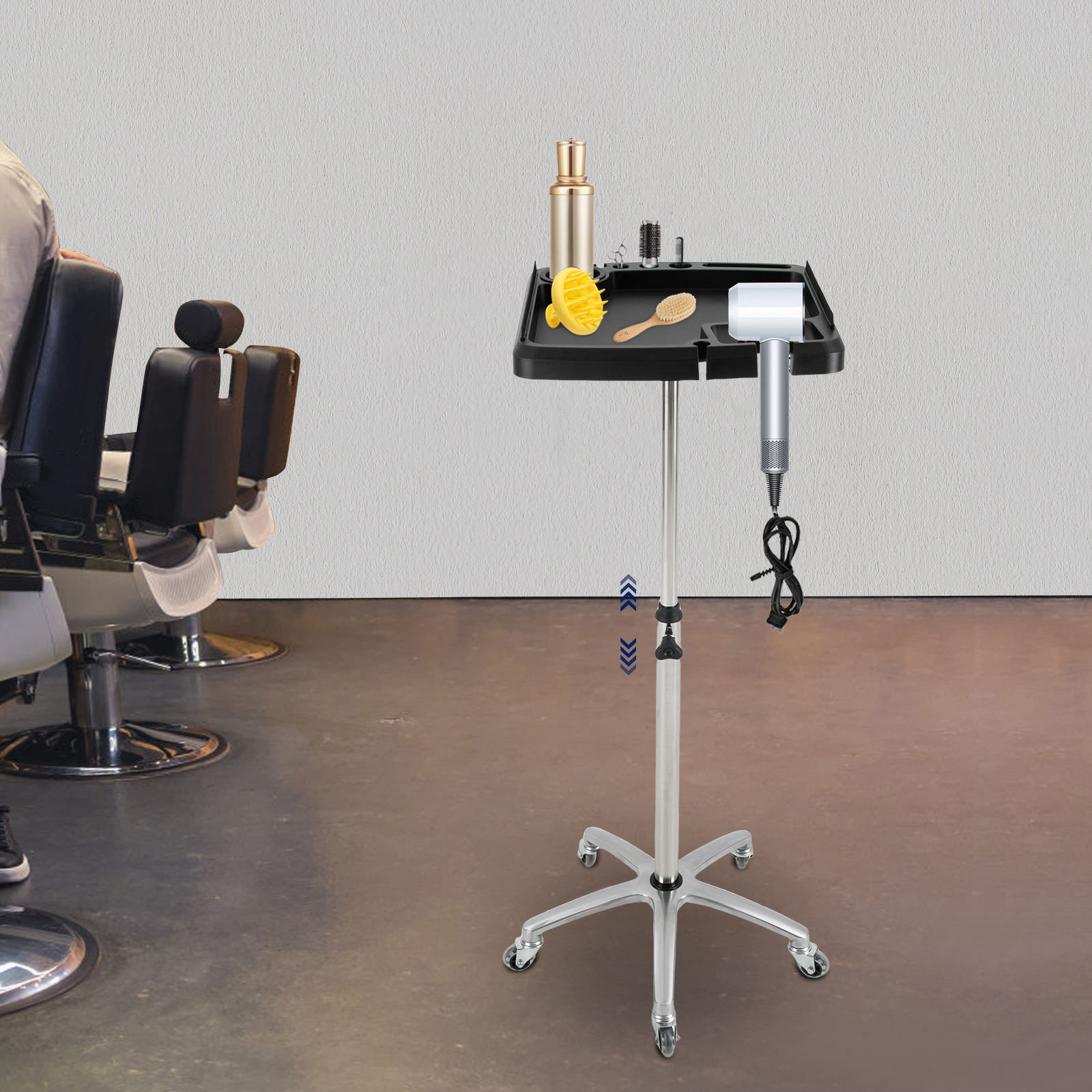 Rolling Salon Tray Cart Hair Extension Tool Tray Cart Movable Hair Extension Cart Widely Used In Hair Salons Beauty Salons Homes Black Silver