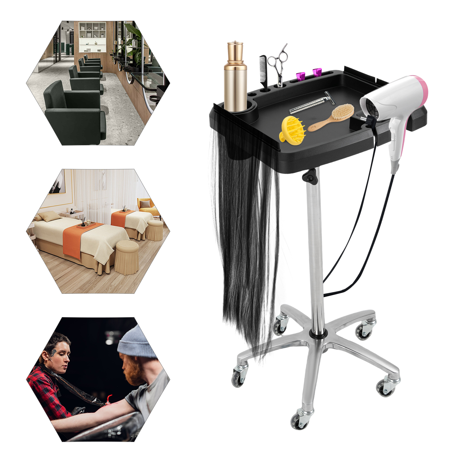 Rolling Salon Tray Cart Hair Extension Tool Tray Cart Movable Hair Extension Cart Widely Used In Hair Salons Beauty Salons Homes Black Silver Rolling Salon Tray Cart Hair Extension Tool Tray Cart Movable Hair Extension Cart Widely Used In Hair Salons Beauty Salons Homes Black Silver