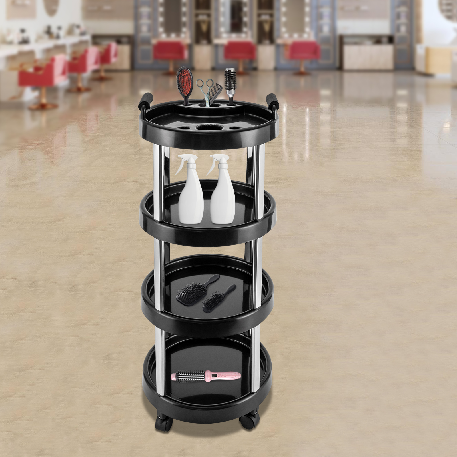 4 Tiers Movable Beauty Salon Trolley Rolling Cart Stand Cosmetics Rack Storage 4 Tiers Movable Beauty Salon Trolley Rolling Cart Stand Cosmetics Rack Storage