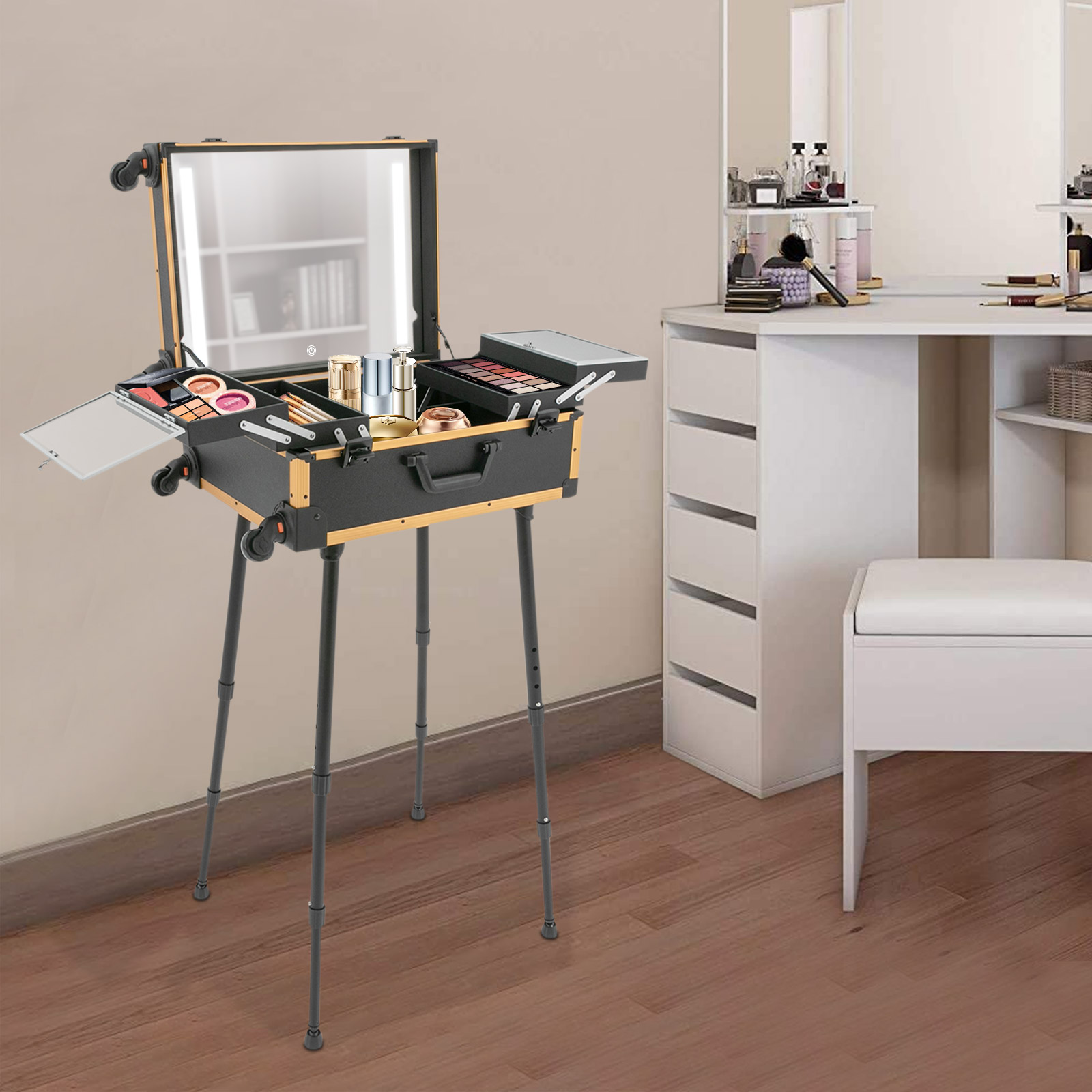 Cosmetic Case Travel Makeup Organizer Case Professional Makeup Case For Makeup Contests Wedding Makeup Scenarios Yellow