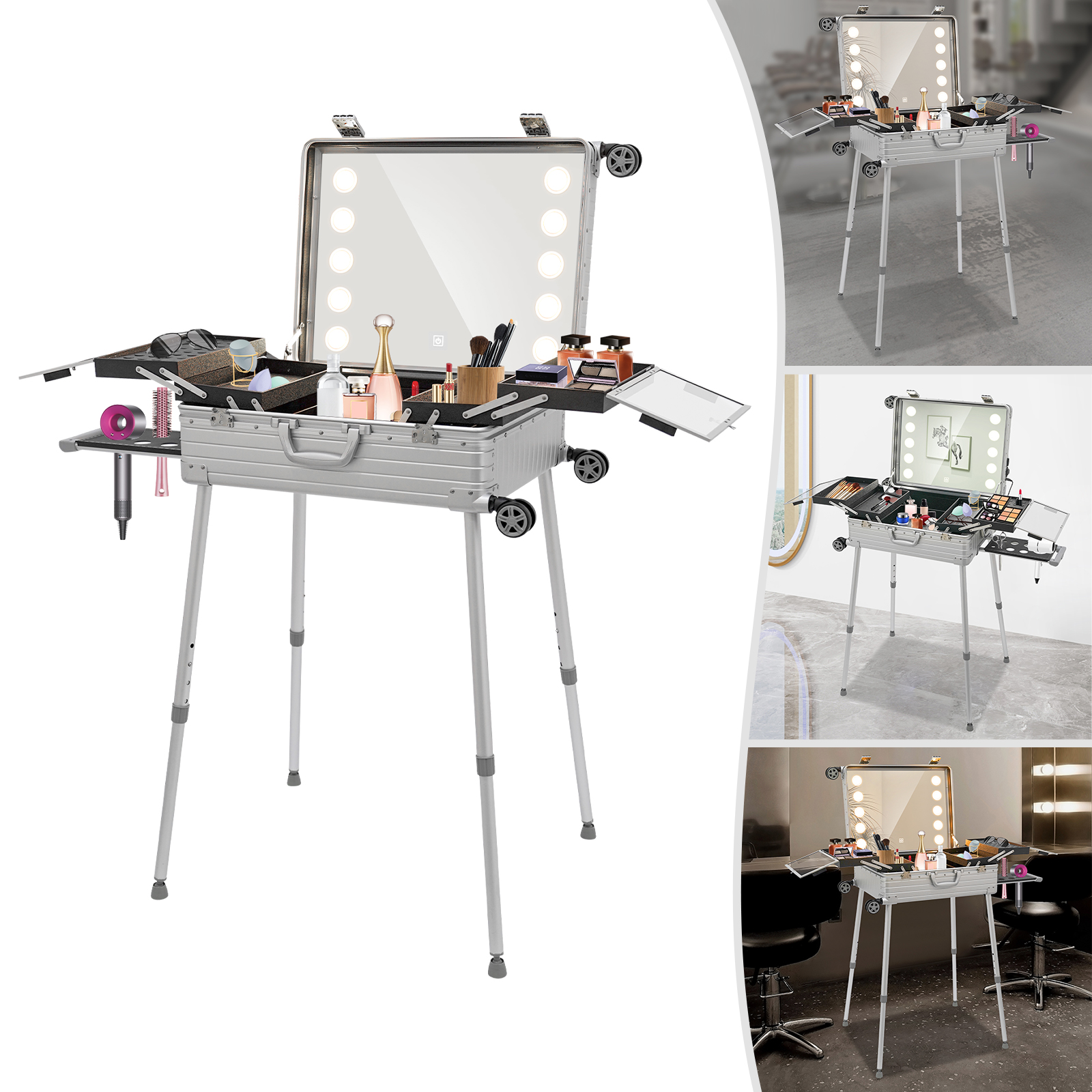 Cosmetic Case Travel Makeup Organizer Case Professional Makeup Case For Makeup Contests Wedding Makeup Scenarios Silver
