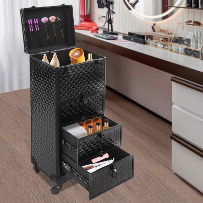 Drawer-type makeup artist storage box, roller makeup box-Black Water Cube Drawer-type makeup artist storage box, roller makeup box-Black Water Cube