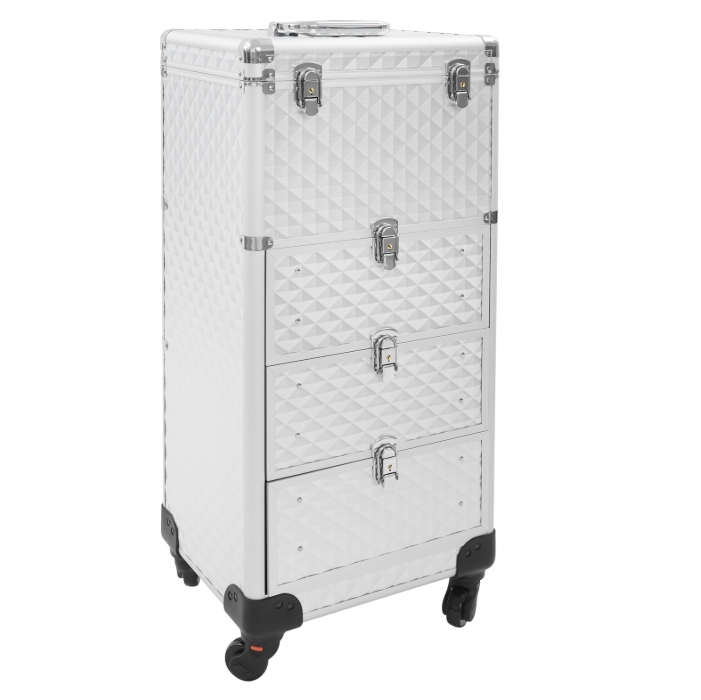 Drawer-type makeup artist storage box, roller makeup box-Silver Water Cube