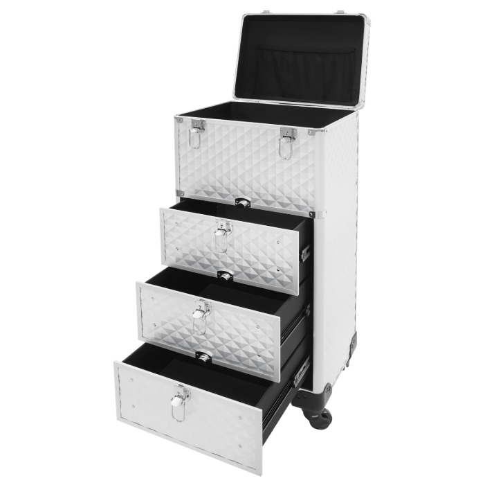 Drawer-type makeup artist storage box, roller makeup box-Silver Water Cube Drawer-type makeup artist storage box, roller makeup box-Silver Water Cube