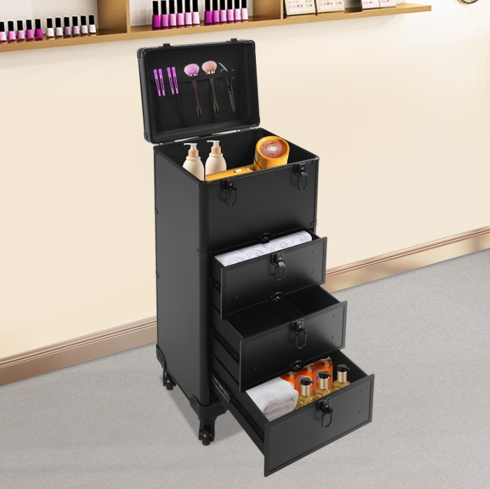 Drawer-style makeup artist storage box, roller makeup box - black glossy Drawer-style makeup artist storage box, roller makeup box - black glossy