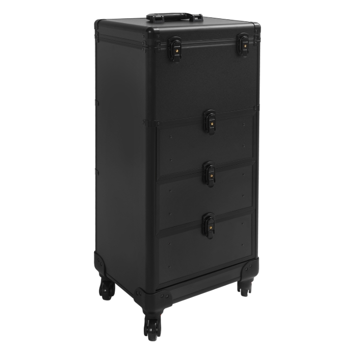 Drawer-style makeup artist storage box, roller makeup box - black glossy