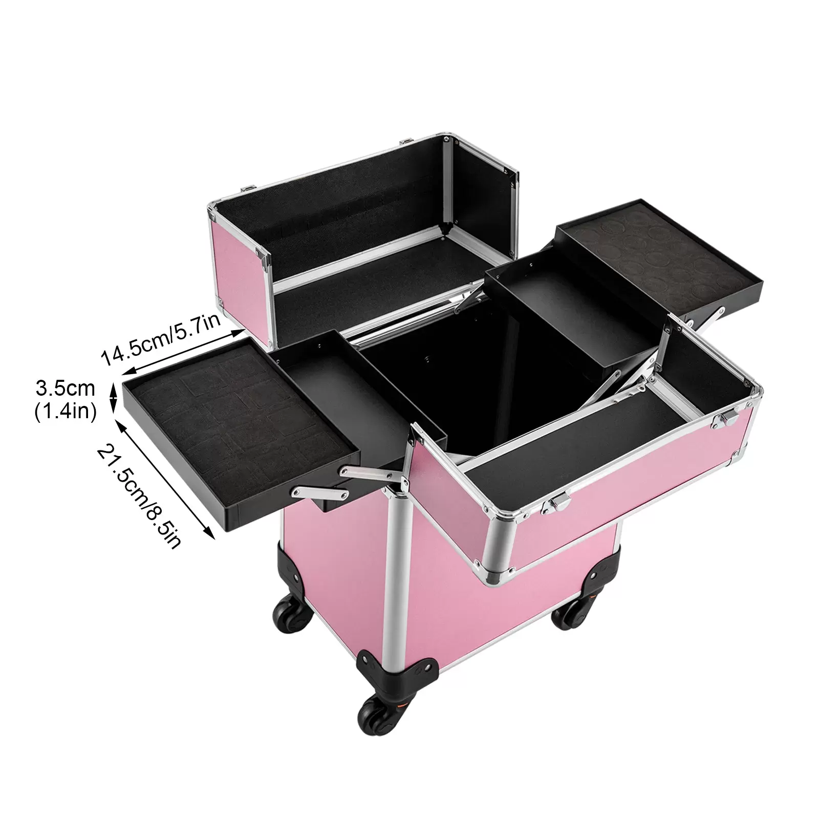 Rolling Makeup Train Case Large Cosmetic Trolley Organized Aluminum Alloy Barber Case for Hairstylist Makeup Nail Tech Salon Pink Rolling Makeup Train Case Large Cosmetic Trolley Organized Aluminum Alloy Barber Case for Hairstylist Makeup Nail Tech Salon Pink