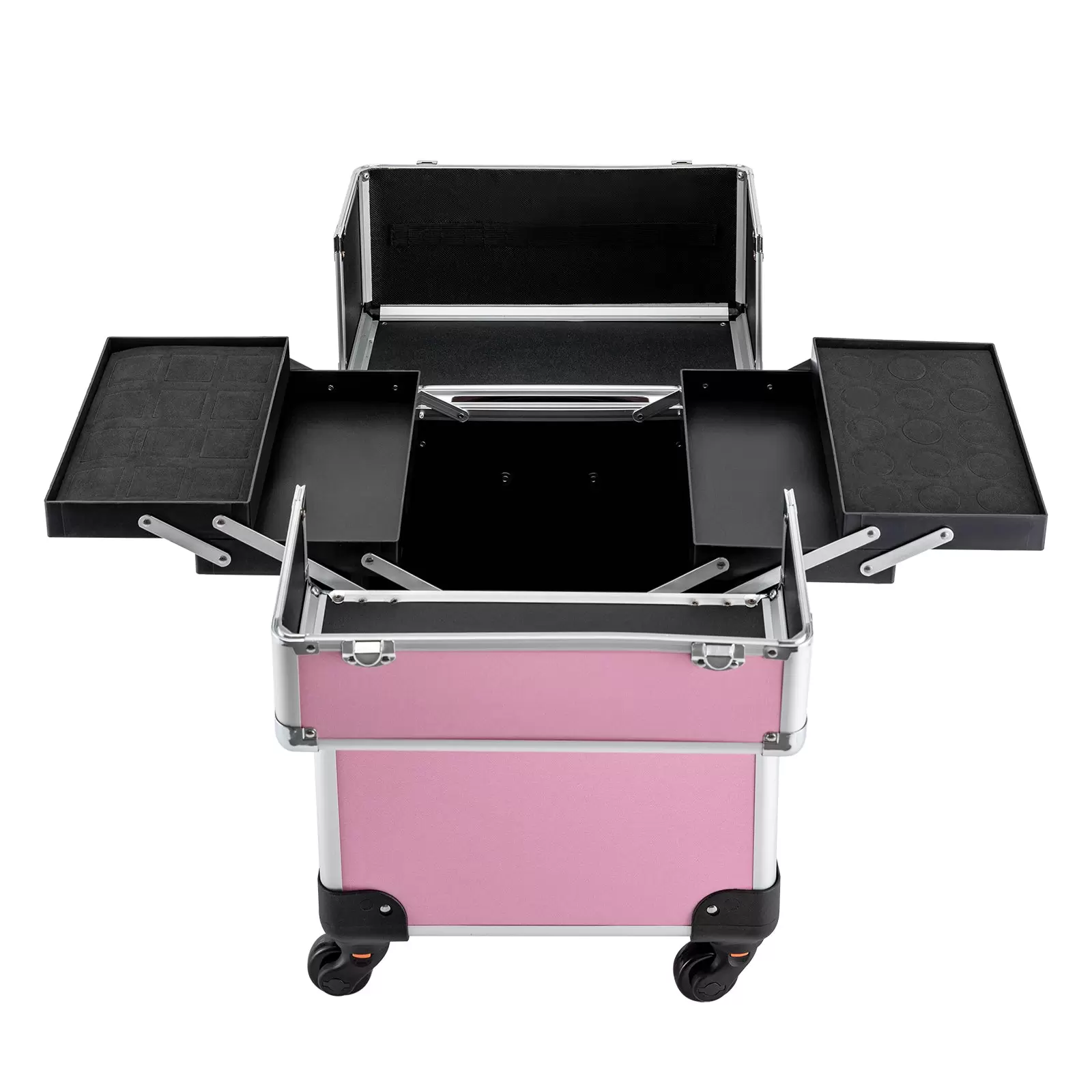 Rolling Makeup Train Case Large Cosmetic Trolley Organized Aluminum Alloy Barber Case for Hairstylist Makeup Nail Tech Salon Pink Rolling Makeup Train Case Large Cosmetic Trolley Organized Aluminum Alloy Barber Case for Hairstylist Makeup Nail Tech Salon Pink