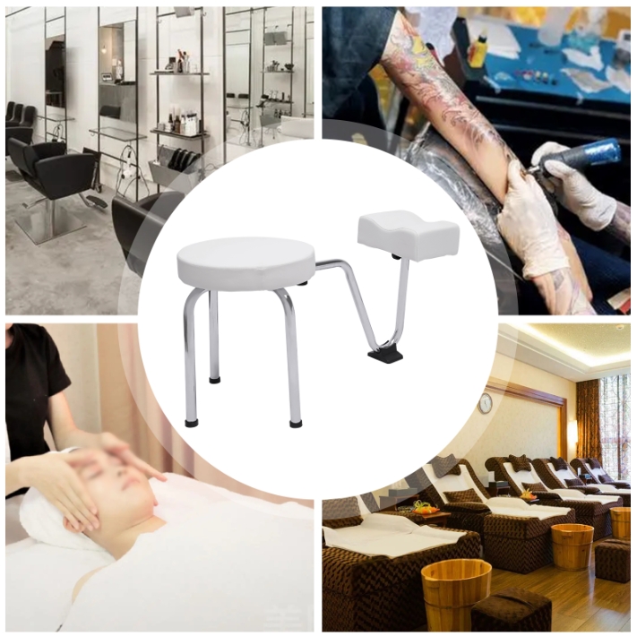 Pedicure Foot Rest Stool Chair Adjustable Leg Rest PVC Pad Pedicure Foot Rest Stand for Nail Tech Spa Beauty Salon Studio White