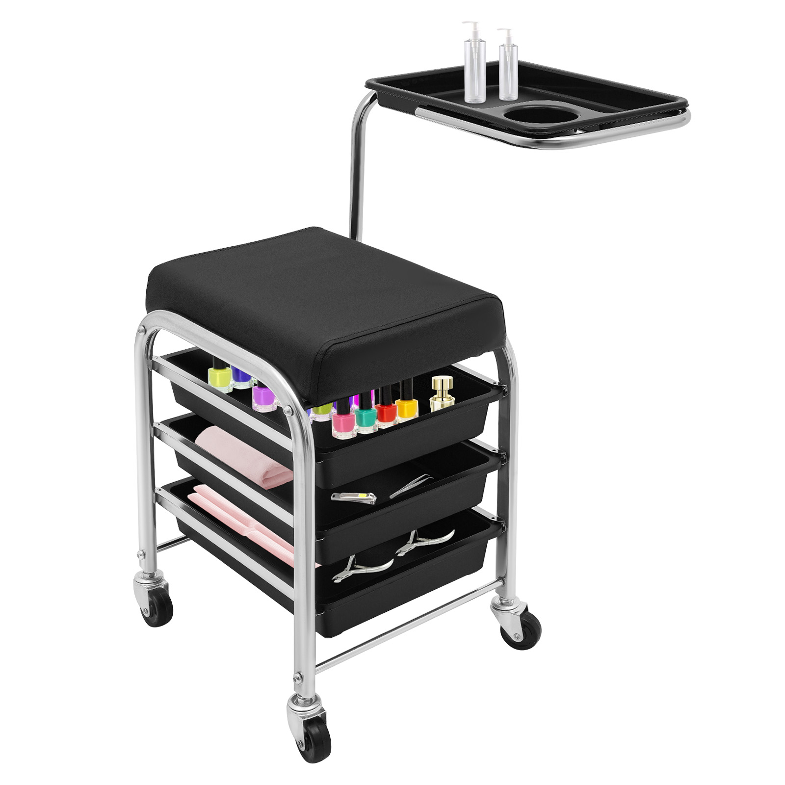 Manicure and Pedicure Tool Storage Cart, Salon Cart, Beauty Manicure Trolley - Black