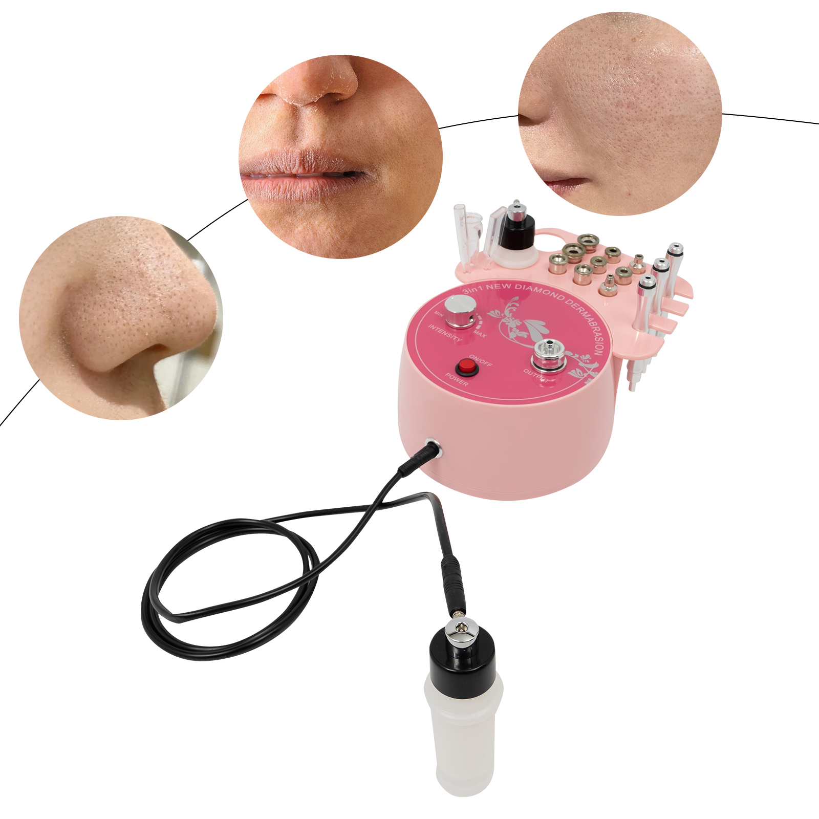 9.84*7.68*4.33in 3-in-1 Diamond Microdermabrasion Machine For Beauty Salons Health Care Centers Salons Or Home Use Pink