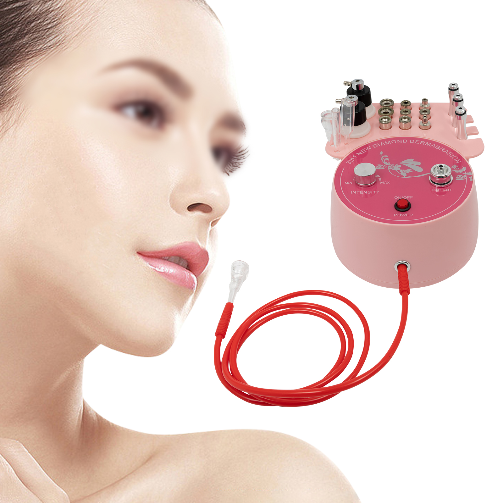 9.84*7.68*4.33in 3-in-1 Diamond Microdermabrasion Machine For Beauty Salons Health Care Centers Salons Or Home Use Pink