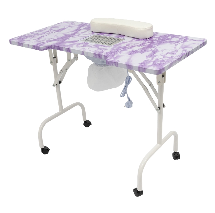 Purple Stone Pattern Square Manicure Table with Vacuum Cleaner PVC Material Pure Copper Brushless Motor For Home Study Barber Store Purple
