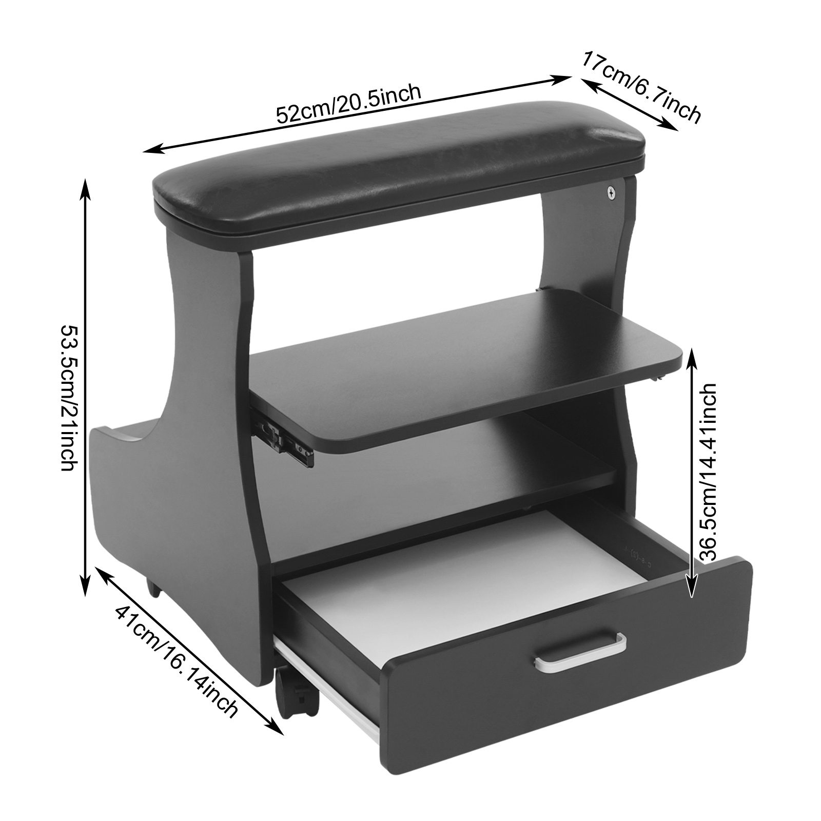 Black Pedicure Foot Rest, Manicure Foot Rest with Wheels, Pedicure Footstool Stand for Easy Home Salon Use