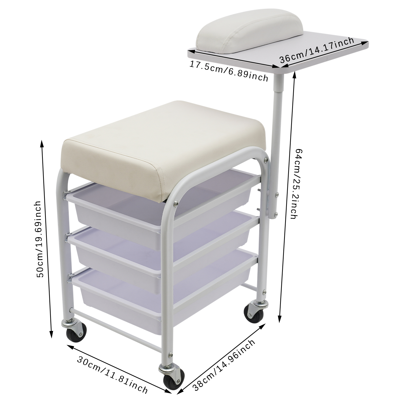 Spa Portable Cart, Beauty Salon Nail Cart, Rolling Storage Cart for Beauty Parlors, Medical Clinic - White