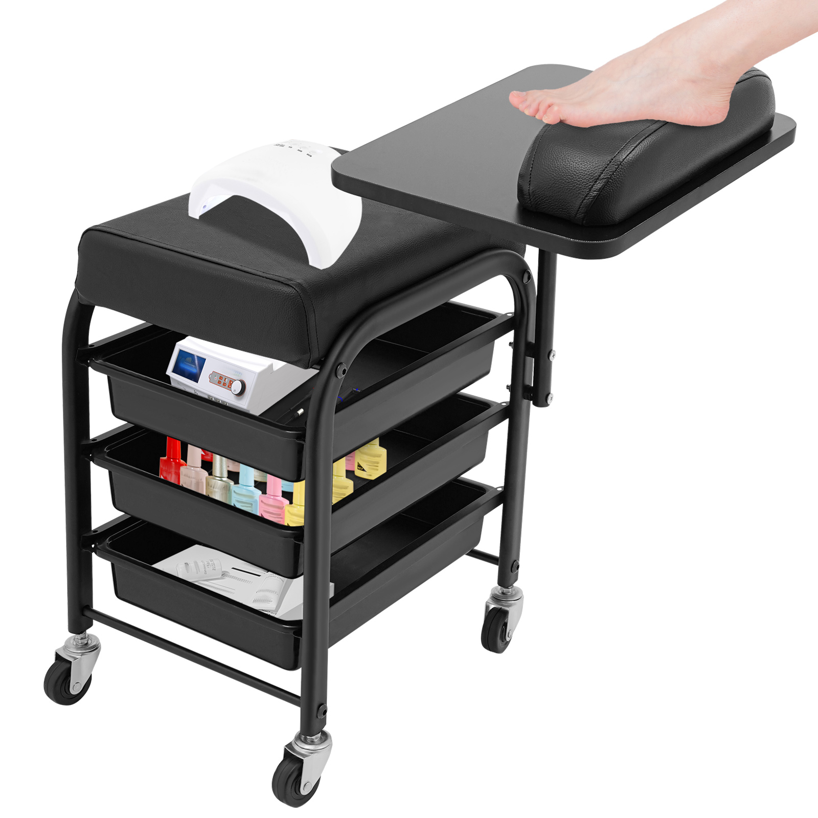 Spa Portable Cart, Beauty Salon Nail Cart, Rolling Storage Cart for Beauty Parlors, Medical Clinic - Black