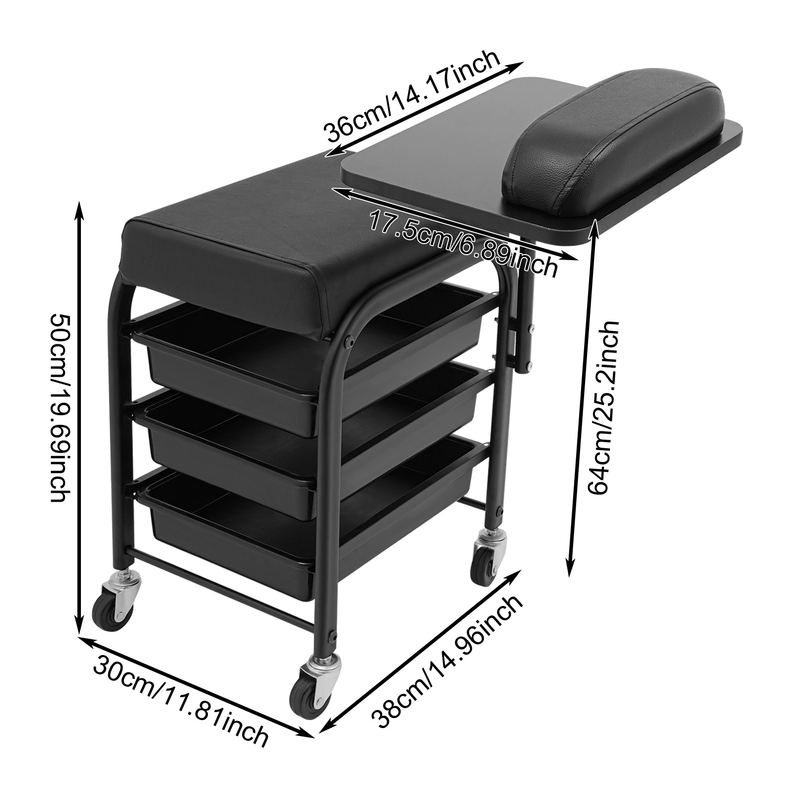 Spa Portable Cart, Beauty Salon Nail Cart, Rolling Storage Cart for Beauty Parlors, Medical Clinic - Black